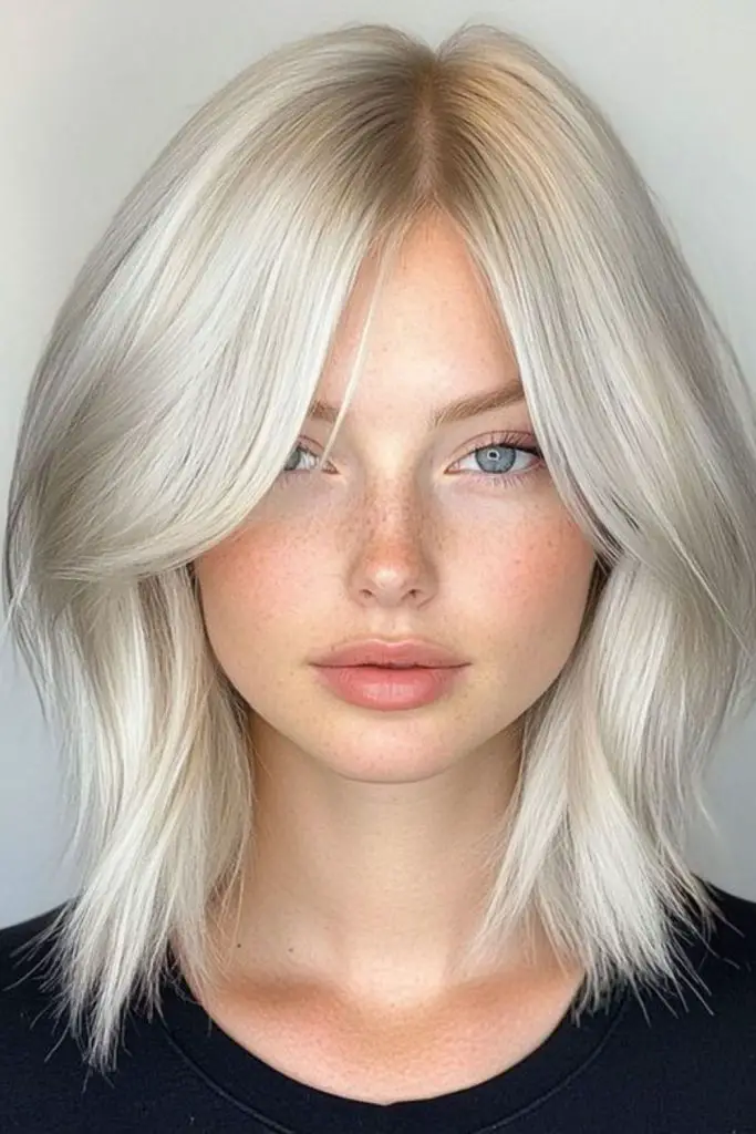 Platinum lob with snowy soft fringe