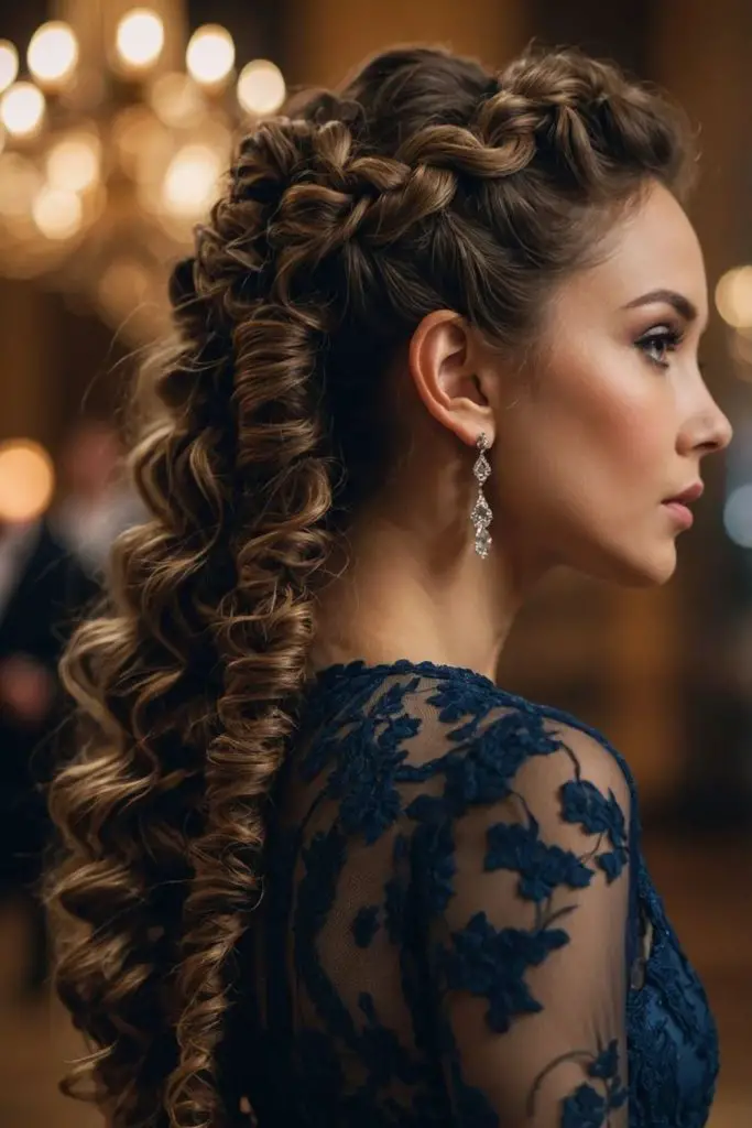 Looped knots forming crown-style braid.
