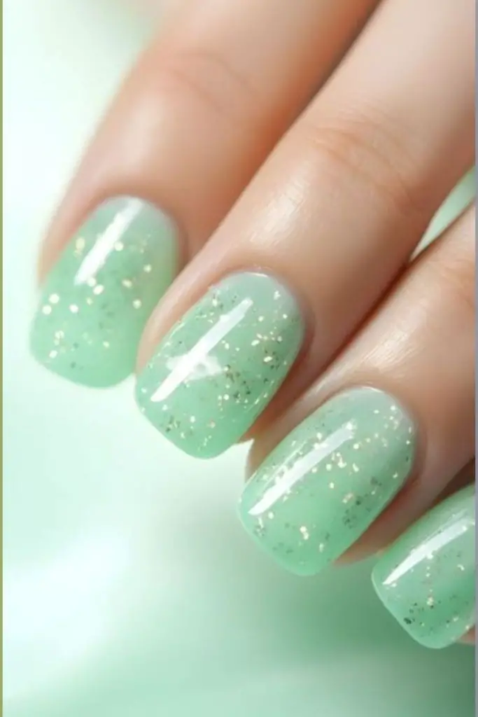 Jade pearl shimmer short rounded nails