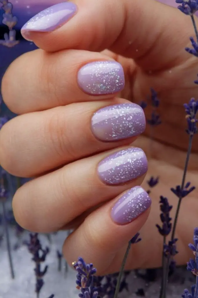 Shimmering lavender nails with soda sparkle