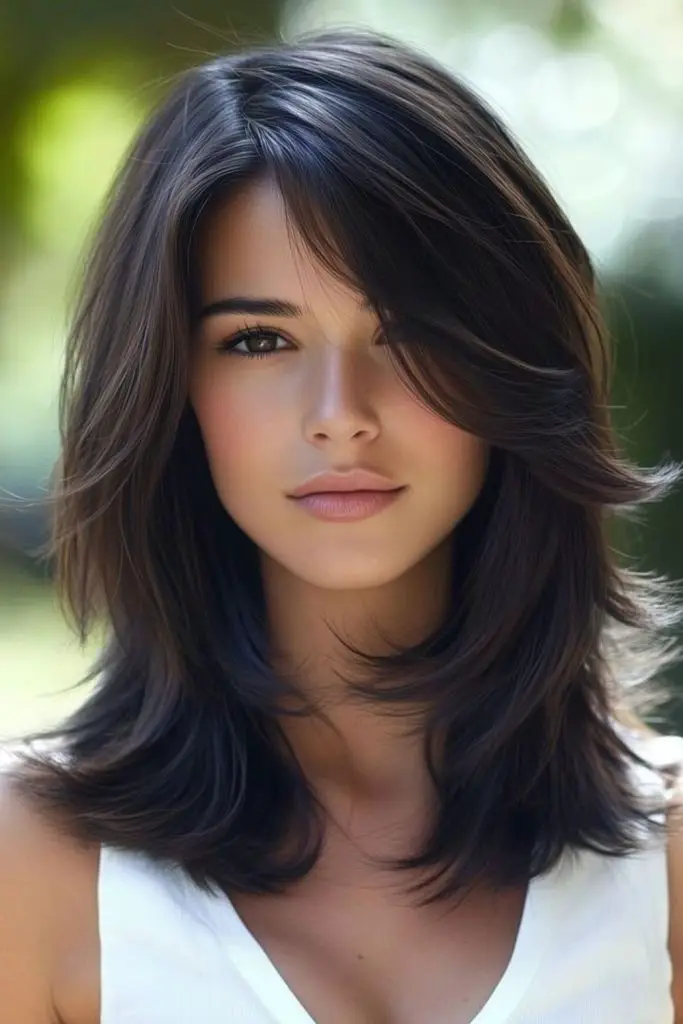 Outward flicked layers with natural texture.