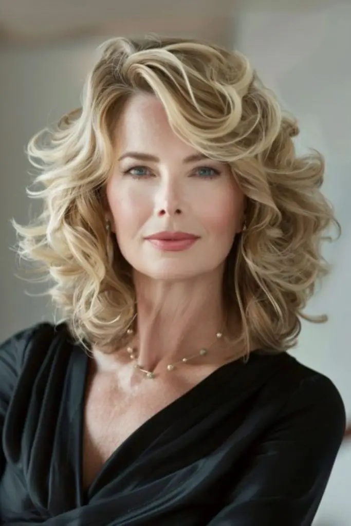 Bouncy layered blowout with natural flow.