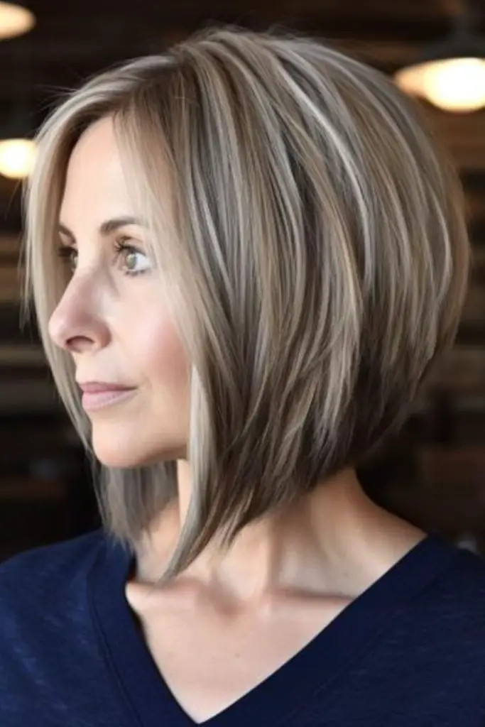 Angled bob haircut with layered edges