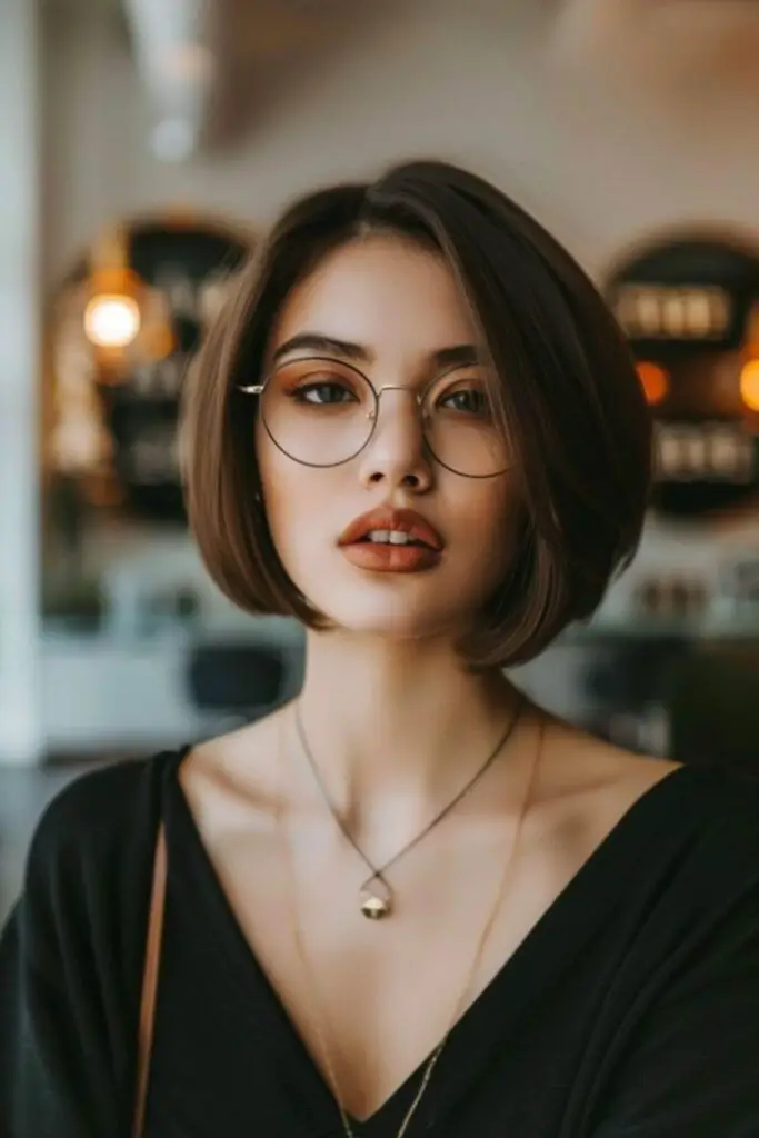 Glossy bob with flowing lines.
