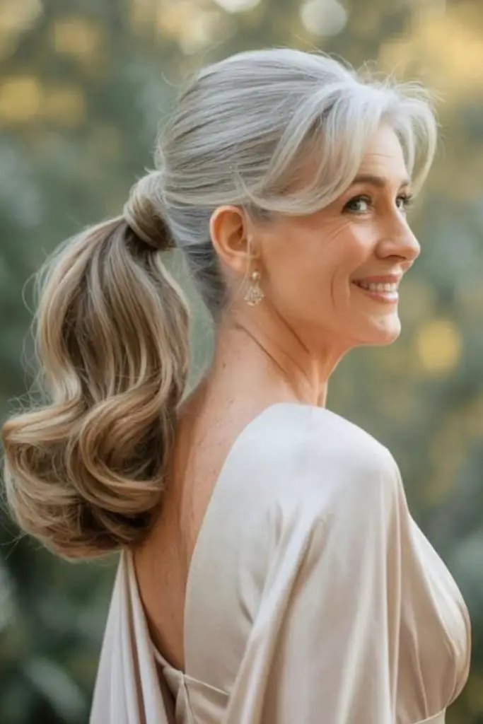 Sleek low ponytail with twisted base