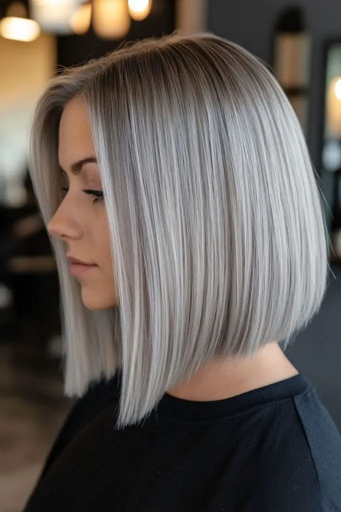 Platinum bob with ombre silver fade