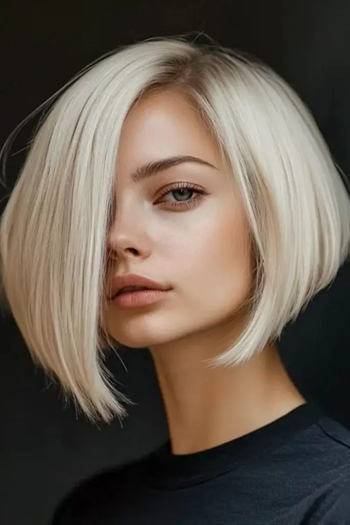 Asymmetrical platinum bob moonlit texture