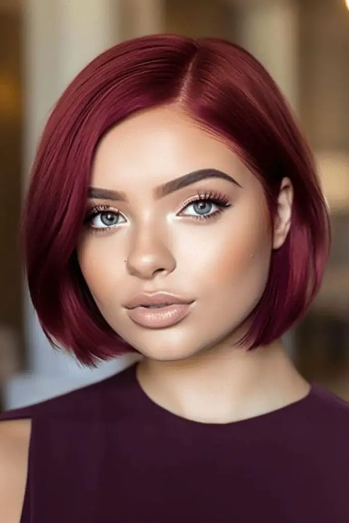 Bright magenta bob with straight edge