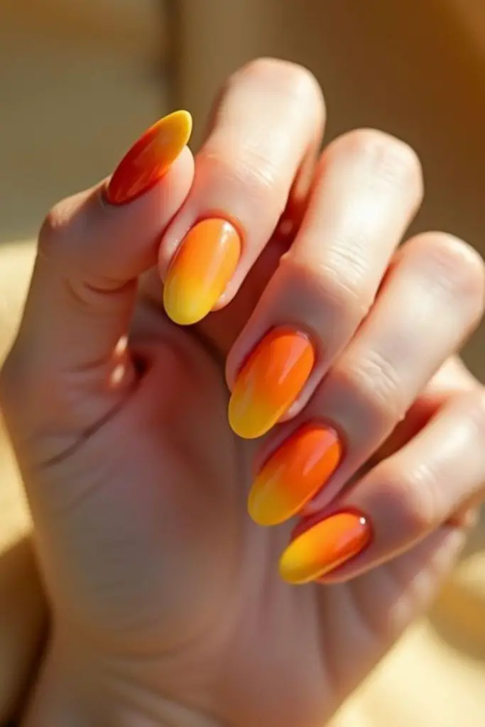 Glossy mango orange summer nail design

