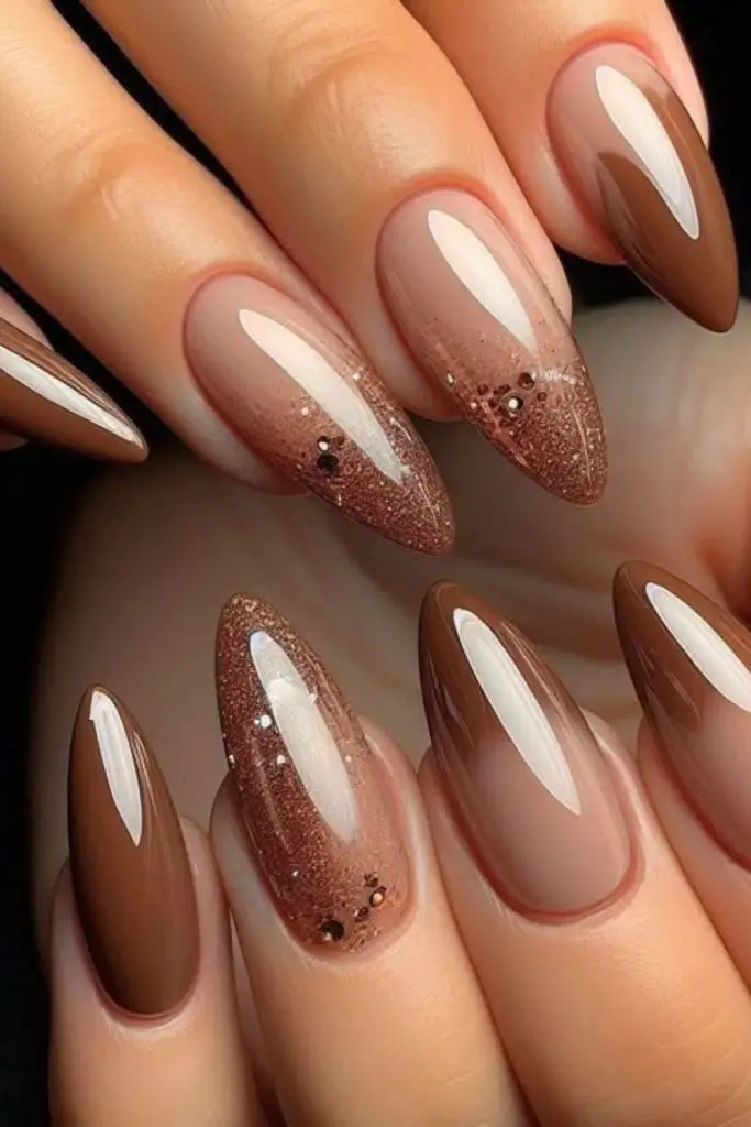 Shiny maple-toned warm earthy nails

