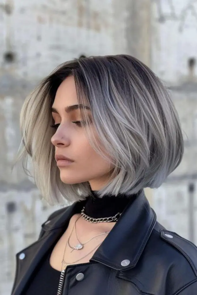 Ombre bob with gray marble tones.