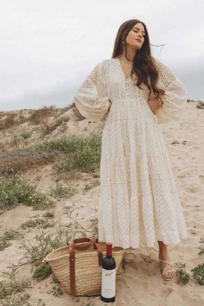 Puff sleeve cotton dress with espadrilles