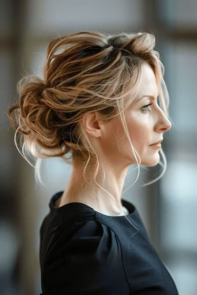 Relaxed mid-height bun with texture