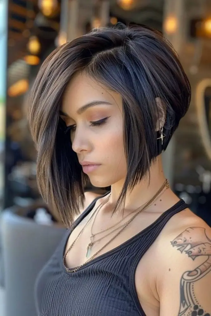 Angled bob with edgy side flick