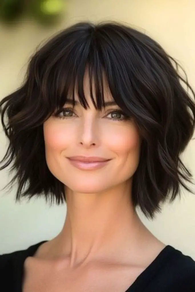 Dark shag bob with shine