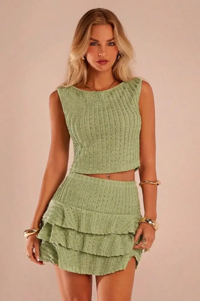 Mint co-ord with platform sandals