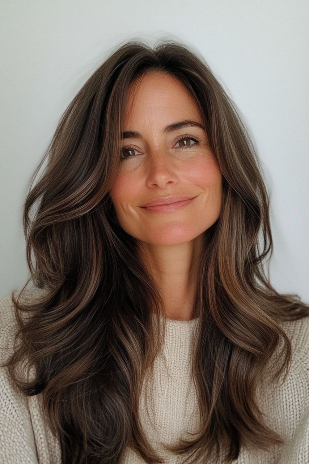 Mocha Cocoa Cascade Long Hair Over 50 Older Women