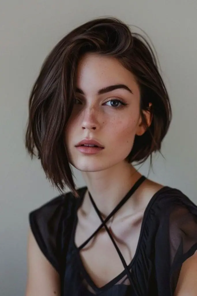 Jawline lob with grungy razor texture