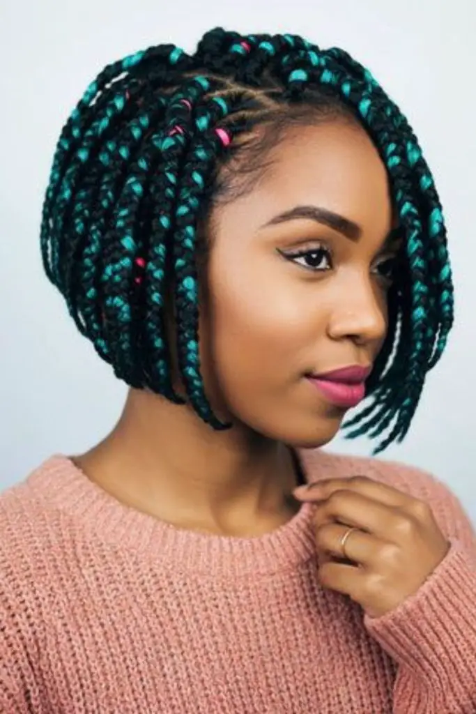 Green short braids with thick coils