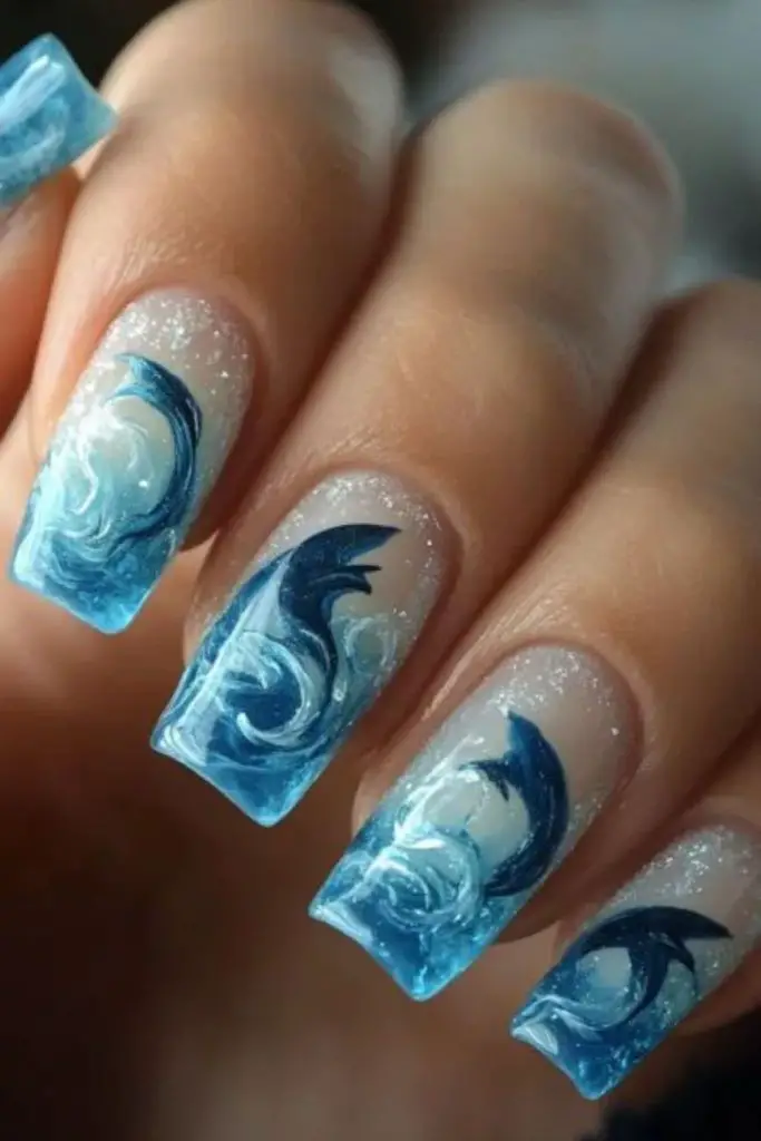 Whale shark dots on ocean blue.