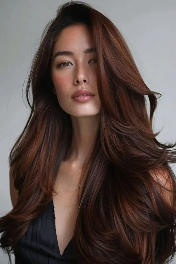  Sharp flicked layers with fanned shape.