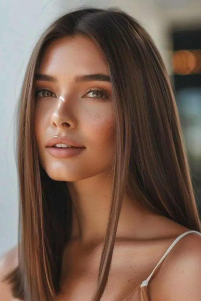 Straight silky strands reflecting bright light.