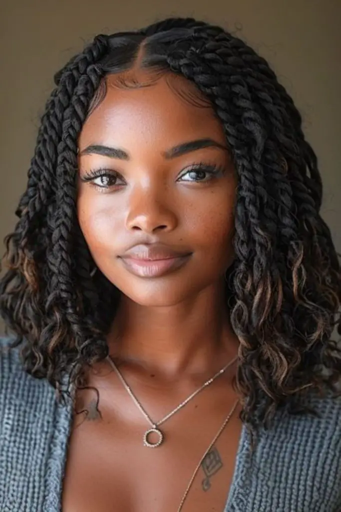 Dark brown braids with curls