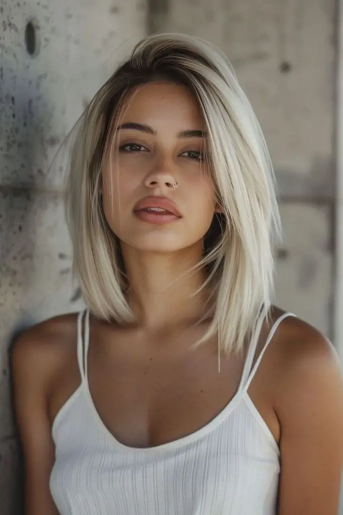 Wild platinum bob flicked razor ends