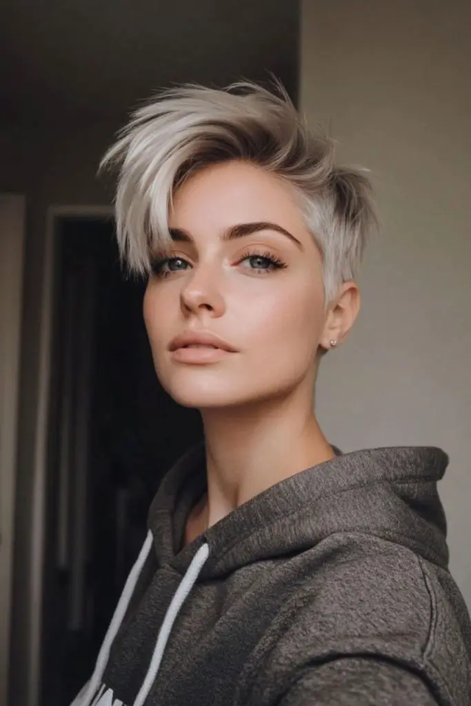 Icy platinum pixie with dark roots