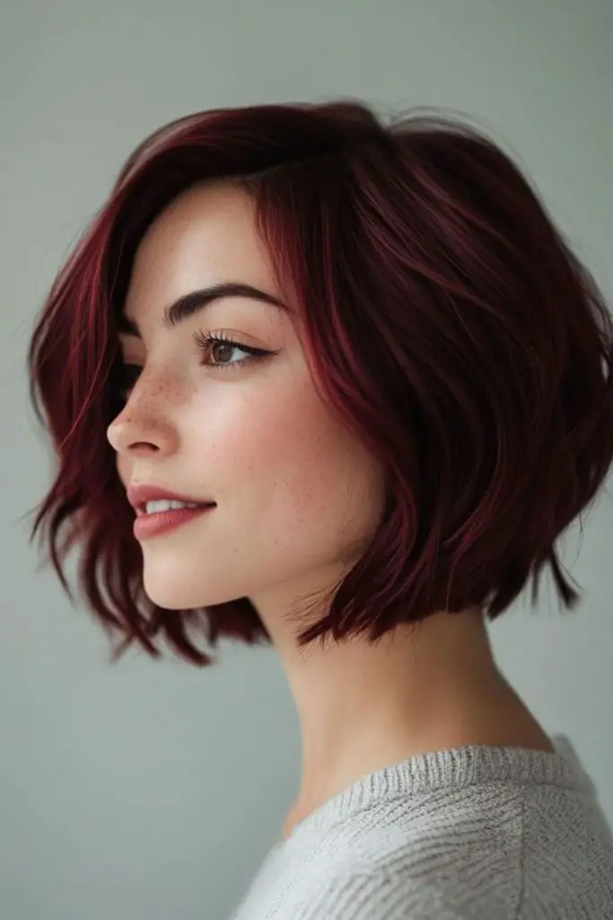 Dark plum bob with blunt edge.