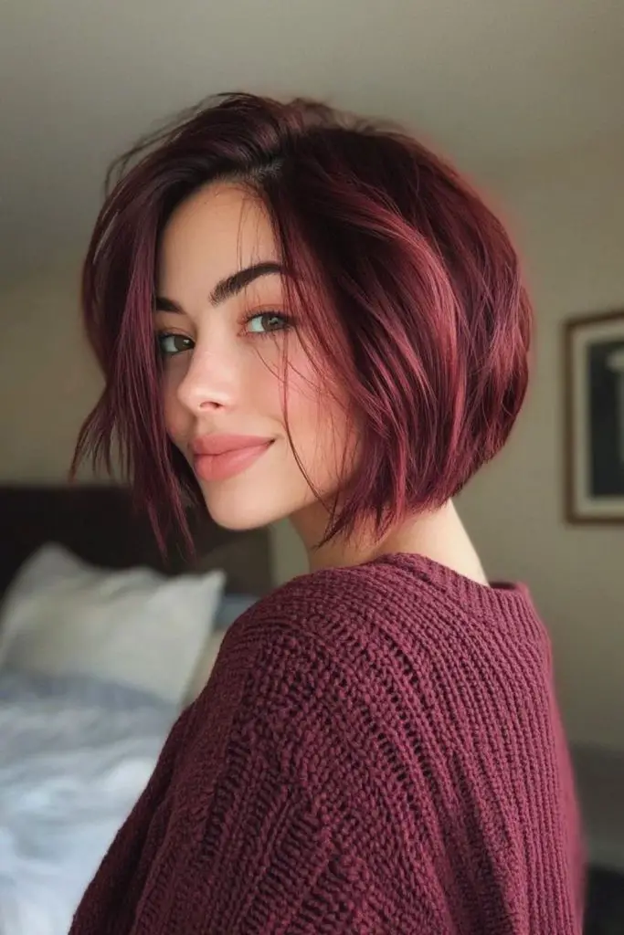 Mauve chin cut with blunt detail.