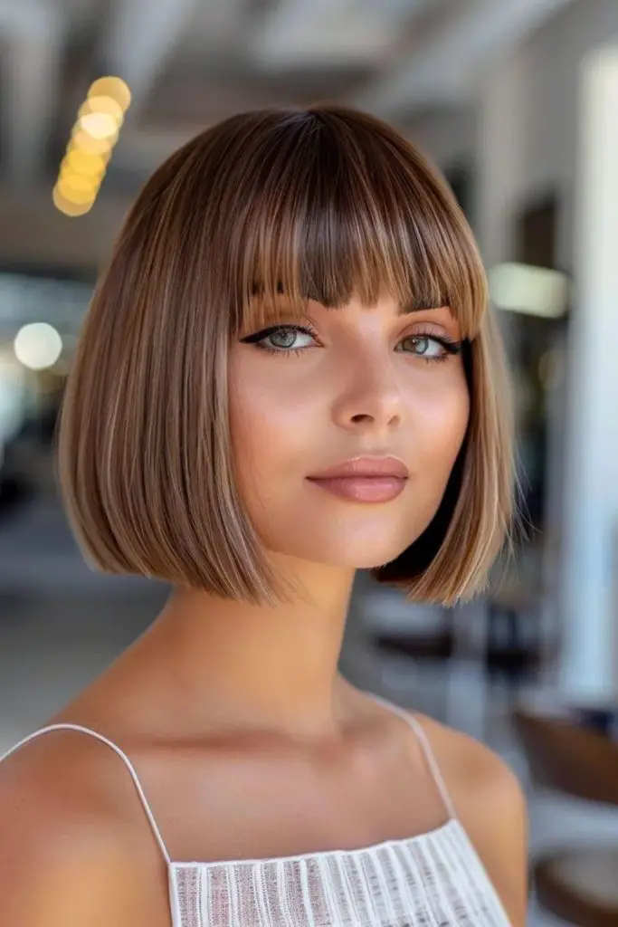 Retro rounded bob with full bangs
