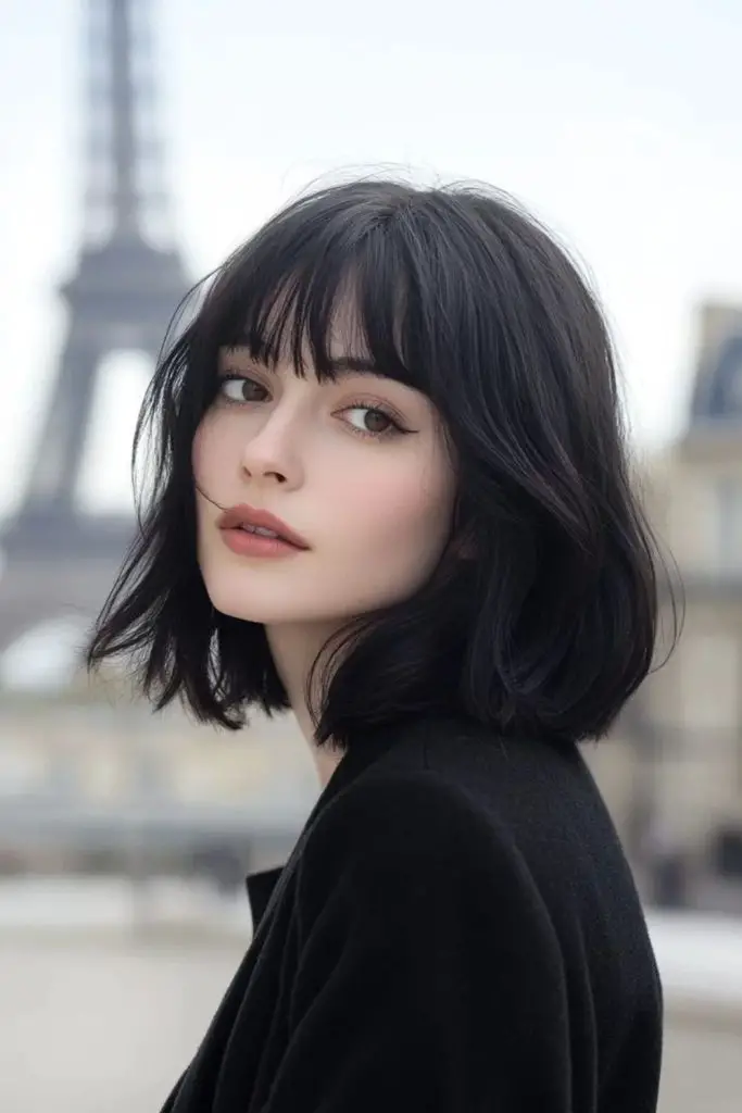 Doll-cut bob with clean edgy bangs