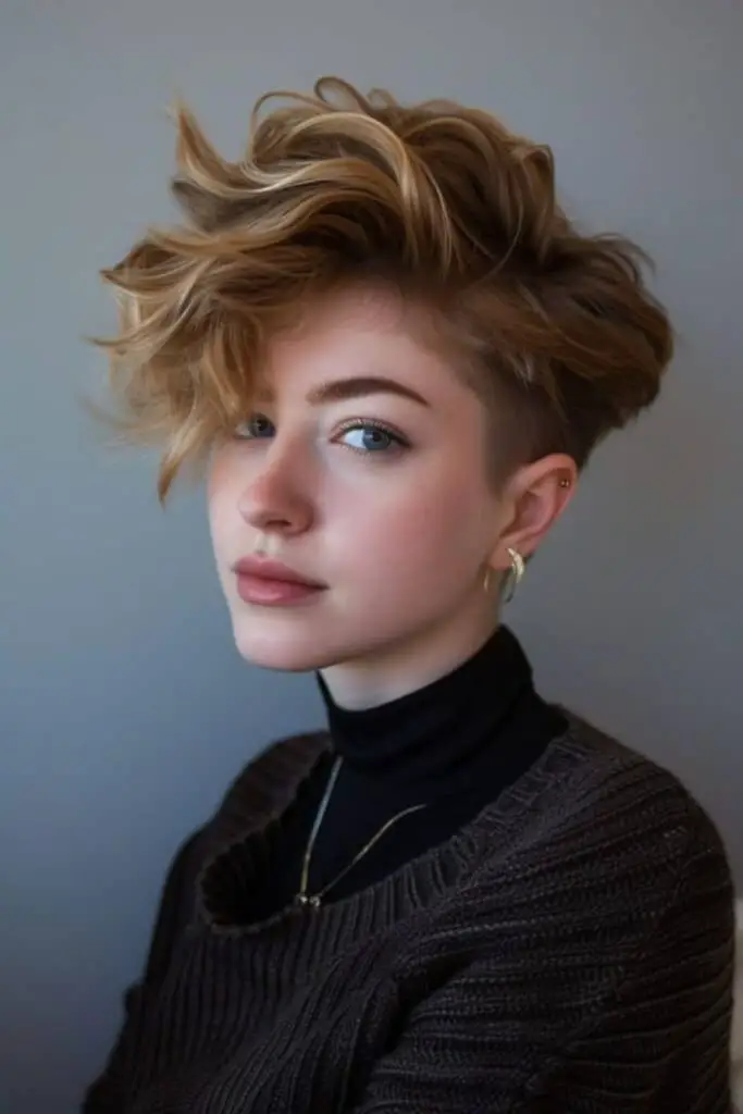 Razor-cut pixie with chalky tones