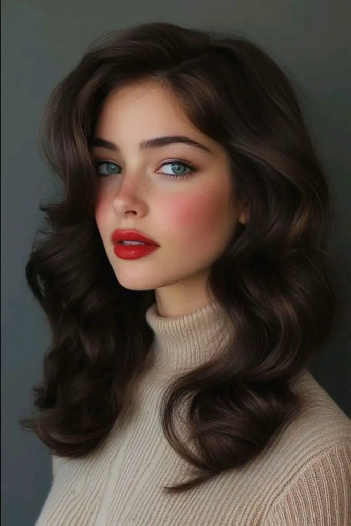 Old-Hollywood waves brushing shoulders gracefully.