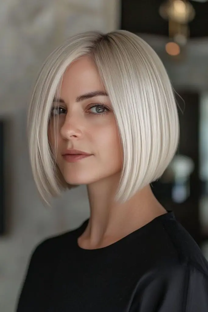 Blunt platinum bob futuristic sleek style