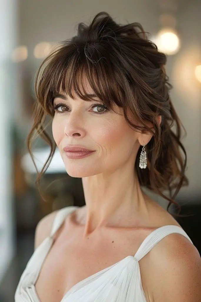 Vintage rolled bangs and low bun