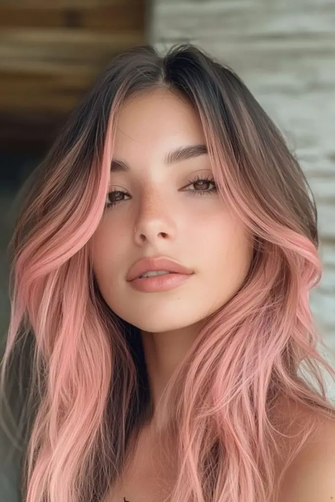  Dusty pink lob with airy bangs