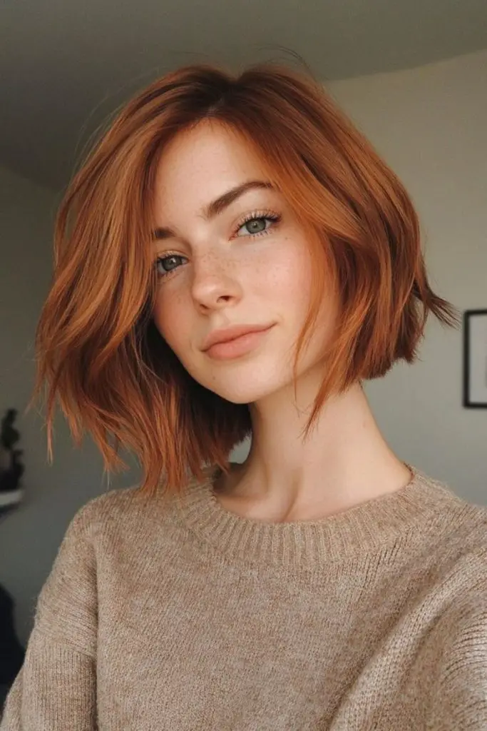 Reddish bob with outward angled edges