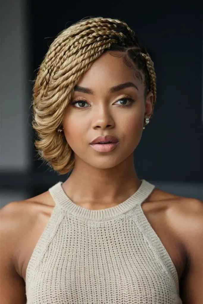 Yellow braids with curly scattered ends