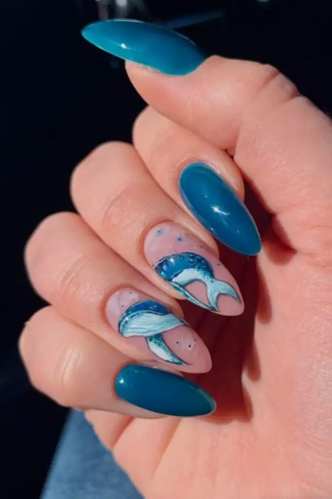 Transparent nails with dotted shimmer.