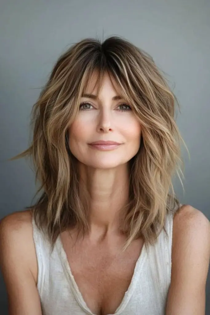 Sepia-toned soft layered shag