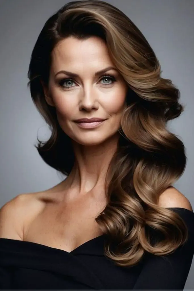 Old-Hollywood curls with deep part