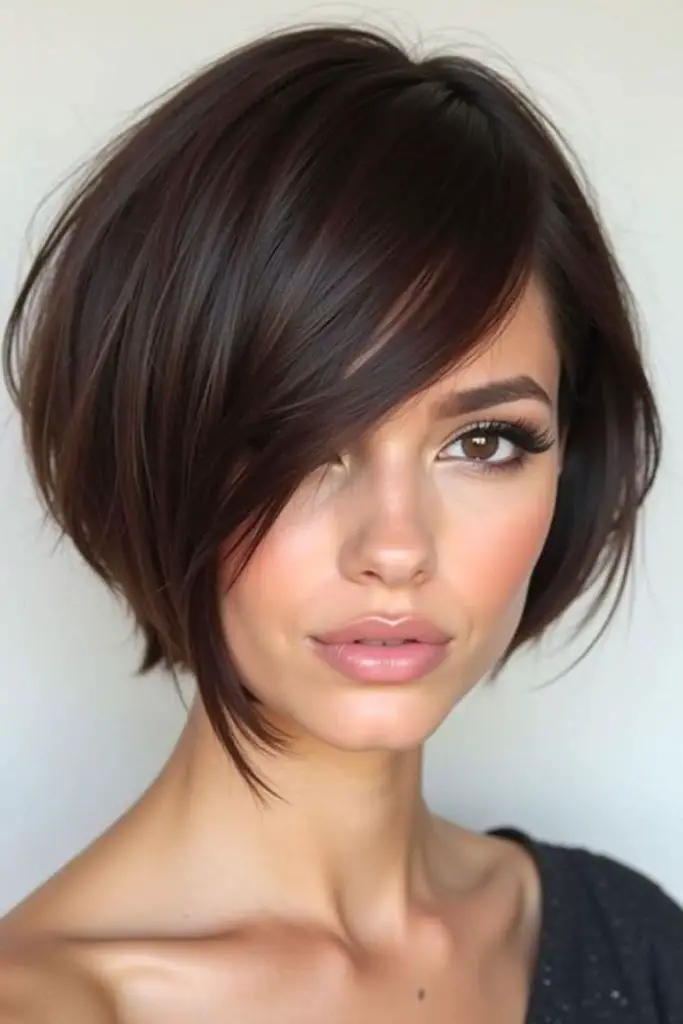 Side-swept bob with dramatic flair