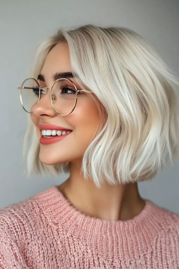 Tousled platinum bob with volume