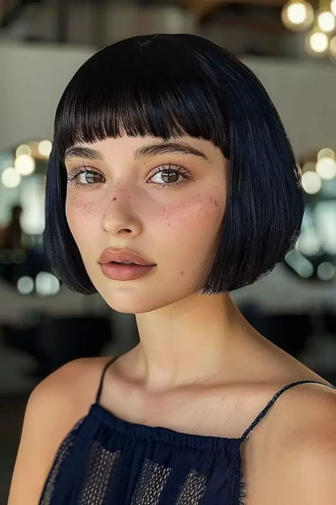 Dark sleek bob with stealthy fringe