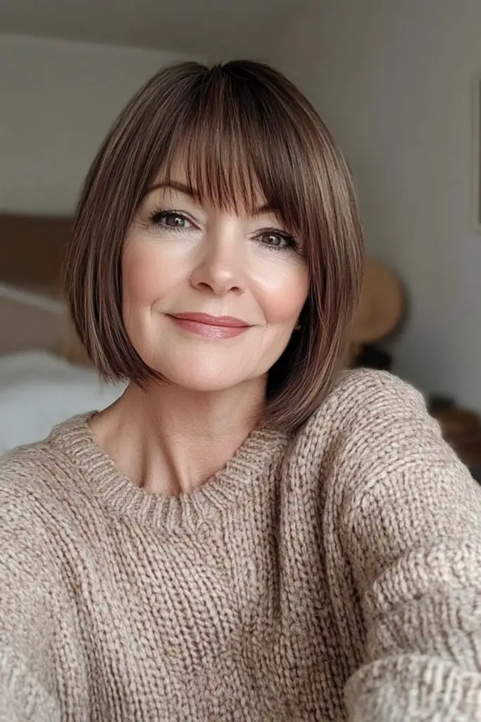 Sculpted rounded bob with blunt fringe