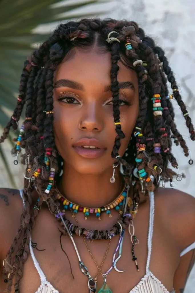 Ash brown braids with gemstone beads