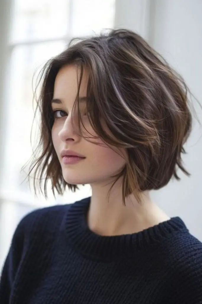 Structured bob with icy shine.