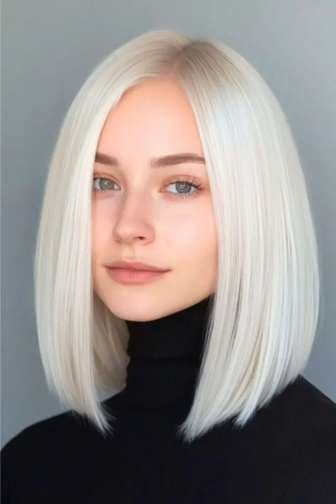 Long platinum bob with layered volume